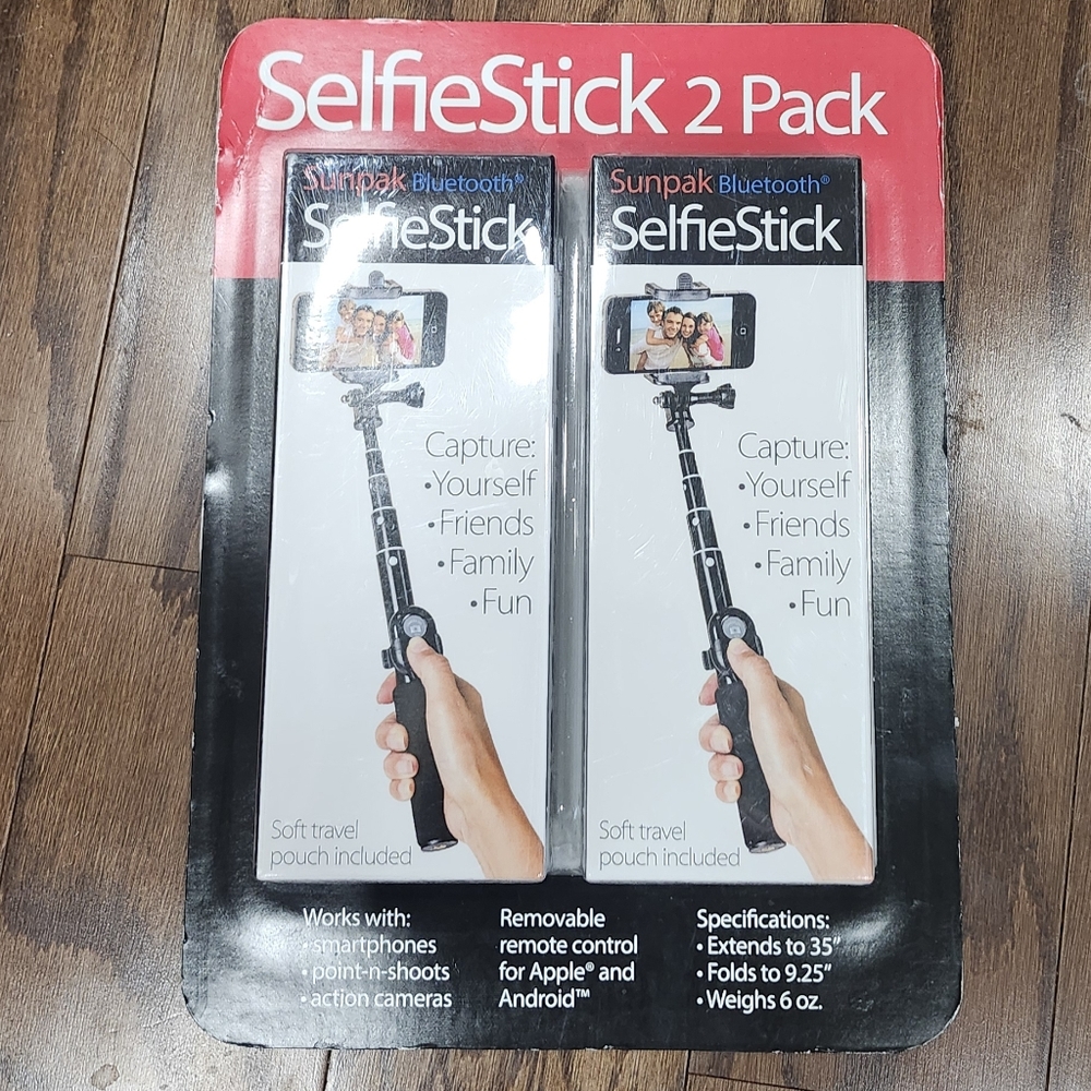 2 Pk Sunpak Bluetooth Selfie Stick